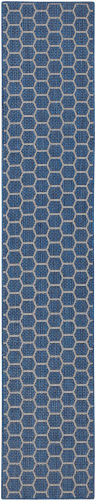 12' Blue And Ivory Geometric Indoor Outdoor Runner Rug HomeRoots