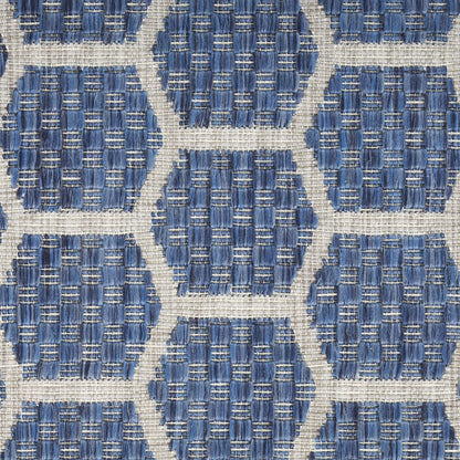12' Blue And Ivory Geometric Indoor Outdoor Runner Rug HomeRoots
