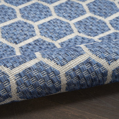 12' Blue And Ivory Geometric Indoor Outdoor Runner Rug HomeRoots
