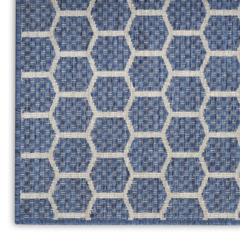 12' Blue And Ivory Geometric Indoor Outdoor Runner Rug — view 13