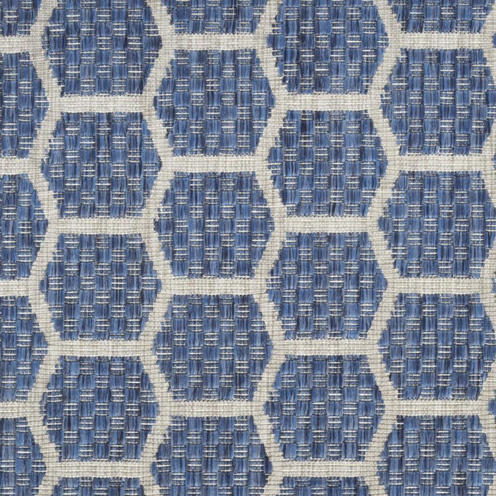 12' Blue And Ivory Geometric Indoor Outdoor Runner Rug HomeRoots