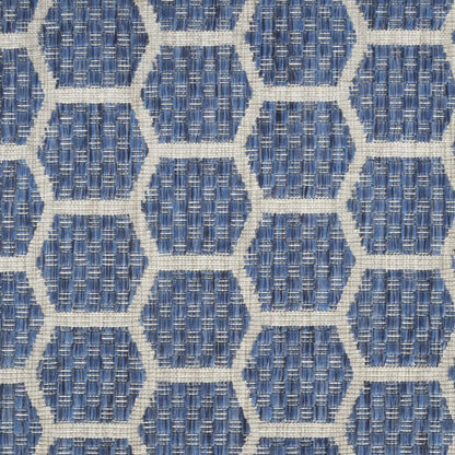 12' Blue And Ivory Geometric Indoor Outdoor Runner Rug HomeRoots