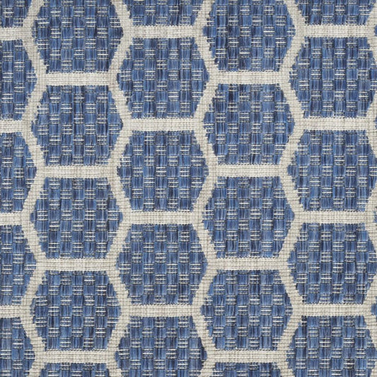 12' Blue And Ivory Geometric Indoor Outdoor Runner Rug