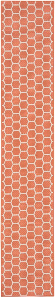 12' Coral And Ivory Geometric Indoor Outdoor Runner Rug HomeRoots
