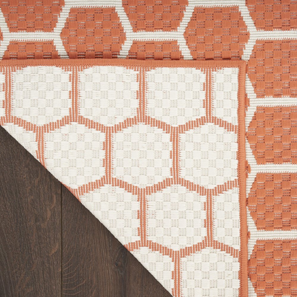 12' Coral And Ivory Geometric Indoor Outdoor Runner Rug HomeRoots