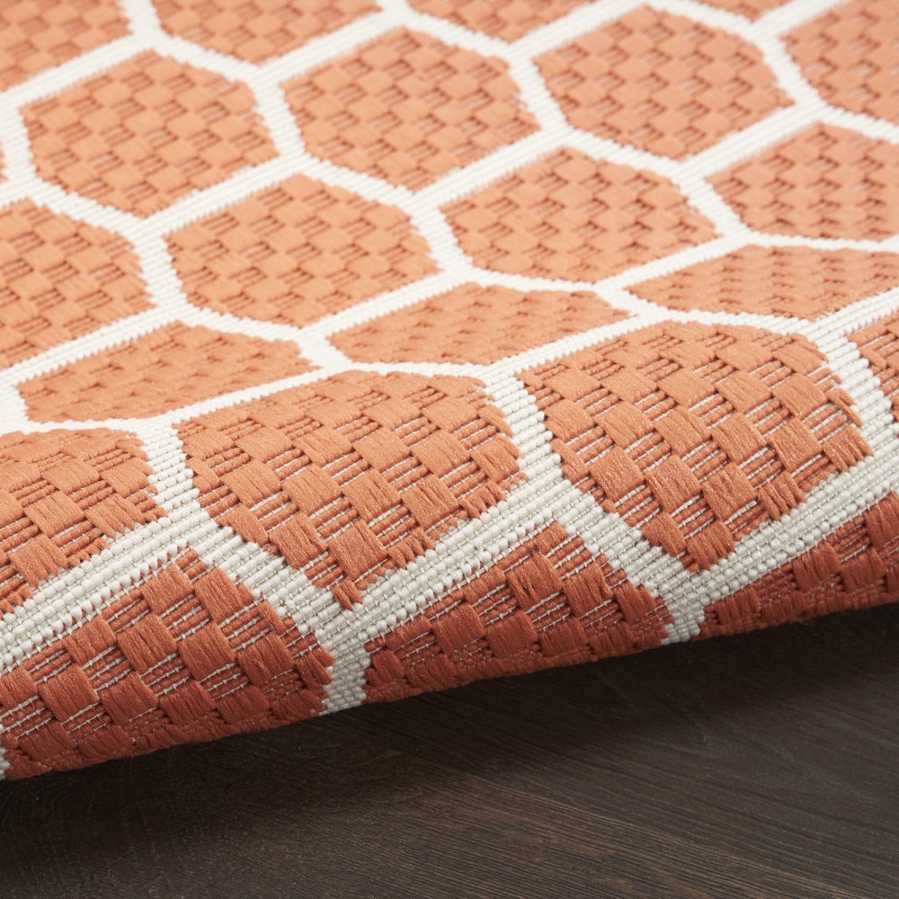 12' Coral And Ivory Geometric Indoor Outdoor Runner Rug HomeRoots