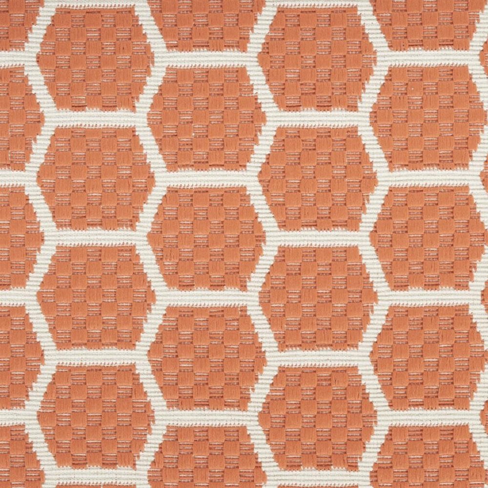 12' Coral And Ivory Geometric Indoor Outdoor Runner Rug — view 9