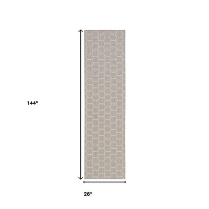 12' Gray And Ivory Geometric Indoor Outdoor Runner Rug HomeRoots
