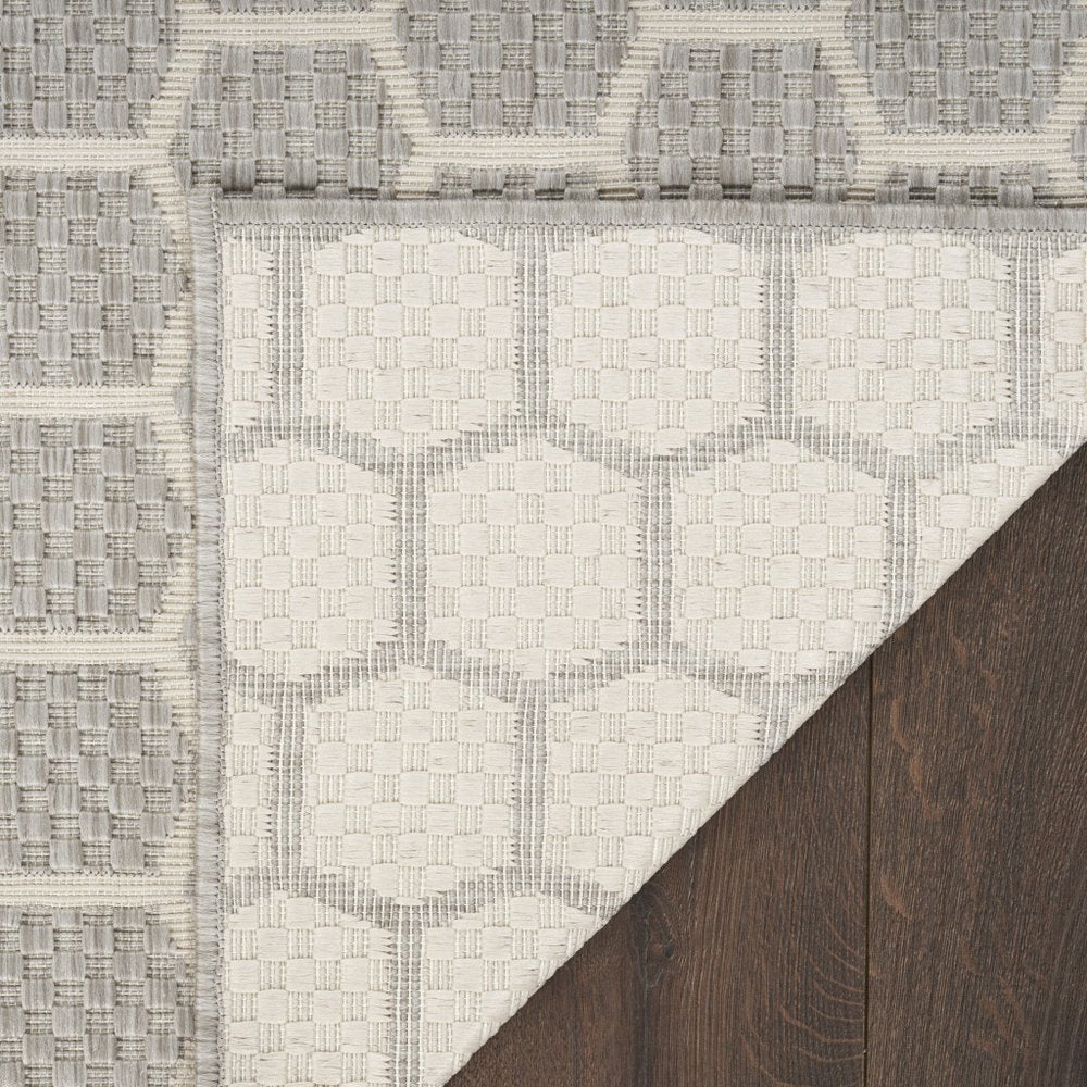 12' Gray And Ivory Geometric Indoor Outdoor Runner Rug — view 7