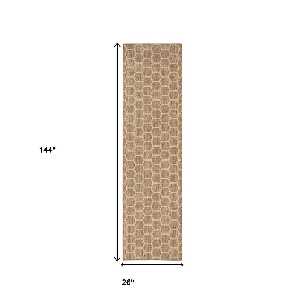 12' Natural And Beige Geometric Indoor Outdoor Runner Rug HomeRoots