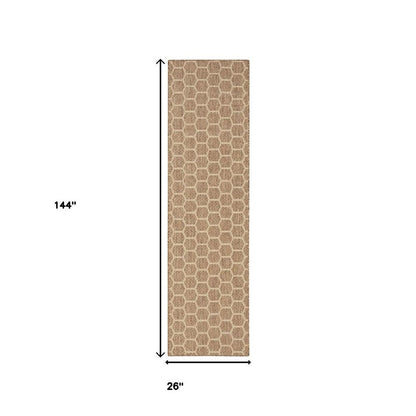 12' Natural And Beige Geometric Indoor Outdoor Runner Rug HomeRoots