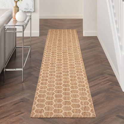 12' Natural And Beige Geometric Indoor Outdoor Runner Rug HomeRoots