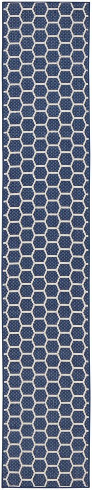 12' Navy Blue And Ivory Geometric Indoor Outdoor Runner Rug — view 9