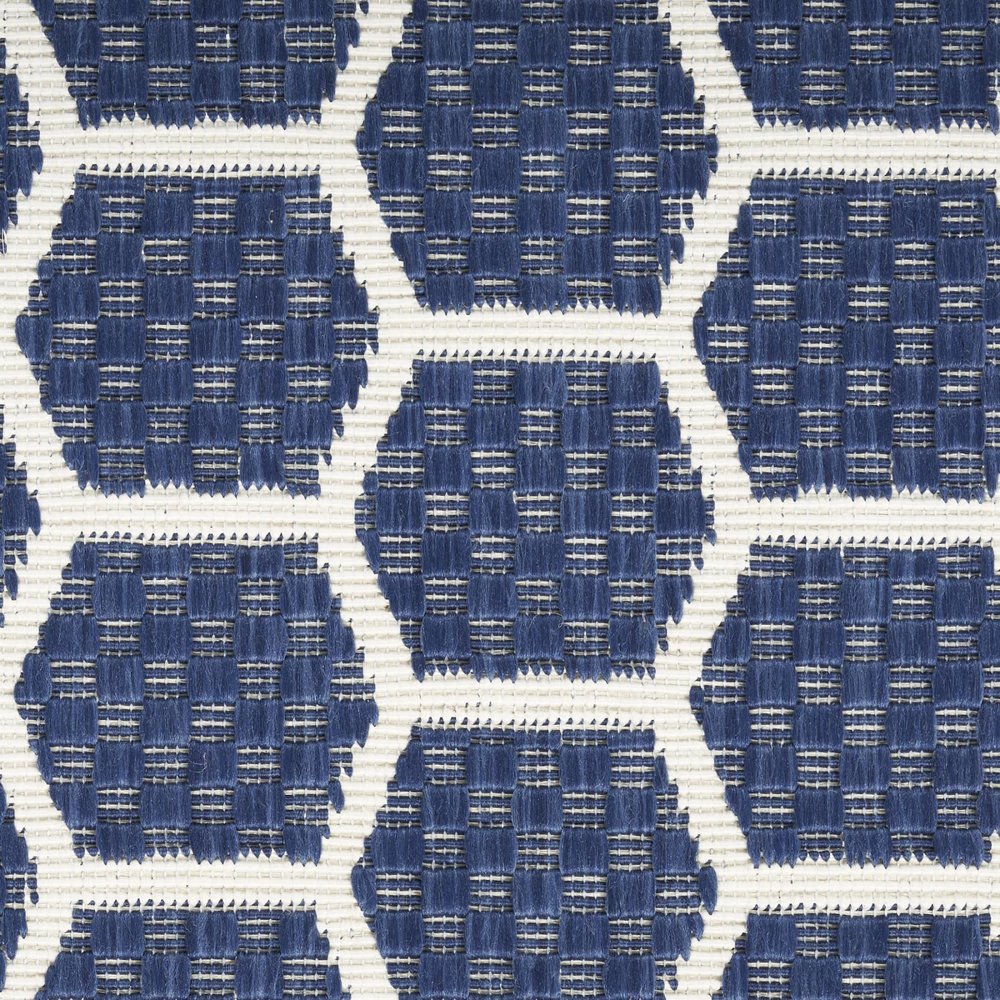 12' Navy Blue And Ivory Geometric Indoor Outdoor Runner Rug — view 4