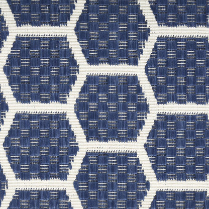 12' Navy Blue And Ivory Geometric Indoor Outdoor Runner Rug HomeRoots