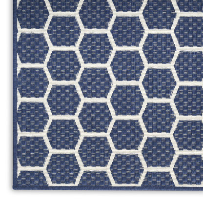 12' Navy Blue And Ivory Geometric Indoor Outdoor Runner Rug HomeRoots