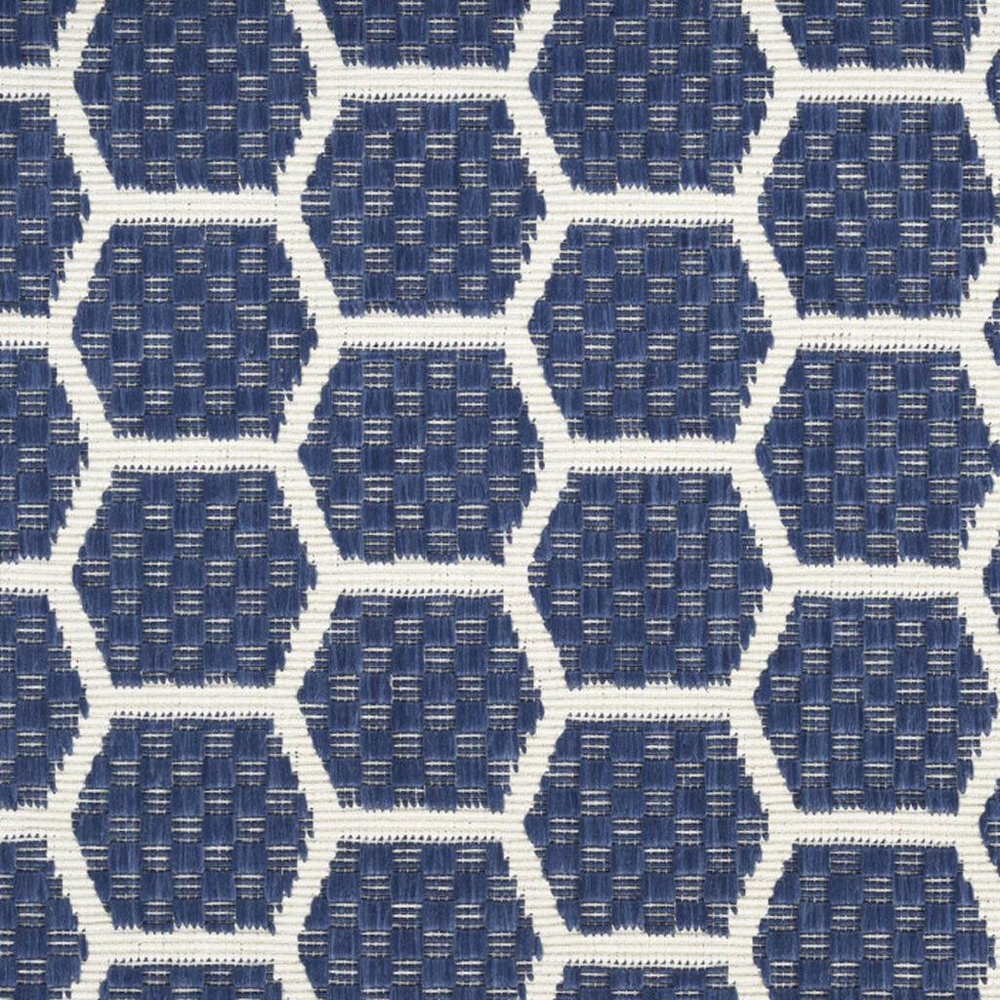 12' Navy Blue And Ivory Geometric Indoor Outdoor Runner Rug HomeRoots