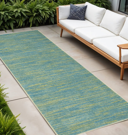 16' Blue And Green Indoor Outdoor Runner Rug HomeRoots
