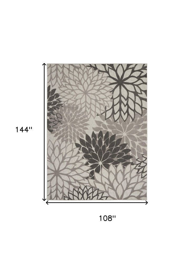9' X 12' Gray And Silver Floral Indoor Outdoor Area Rug — view 3