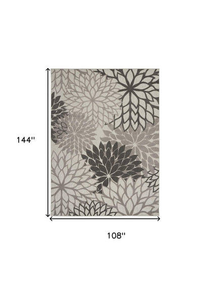 9' X 12' Gray And Silver Floral Indoor Outdoor Area Rug HomeRoots