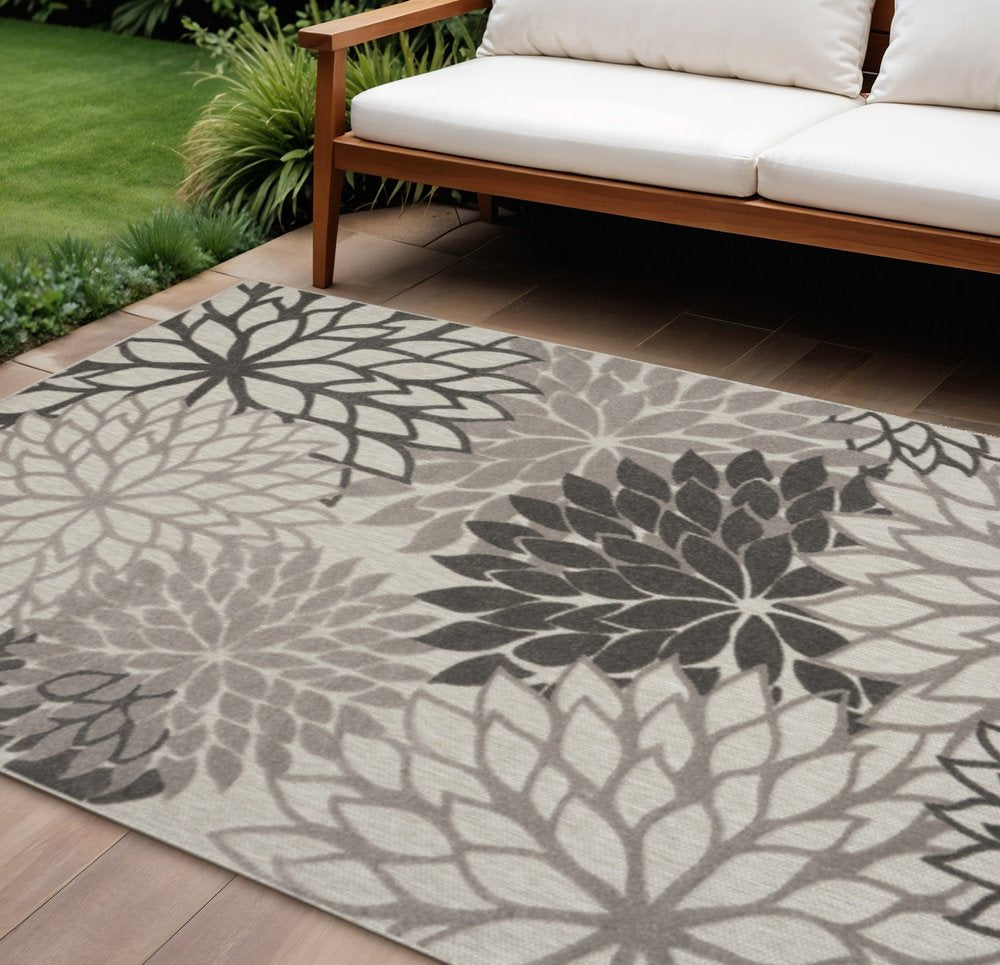 9' X 12' Gray And Silver Floral Indoor Outdoor Area Rug HomeRoots