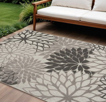9' X 12' Gray And Silver Floral Indoor Outdoor Area Rug HomeRoots