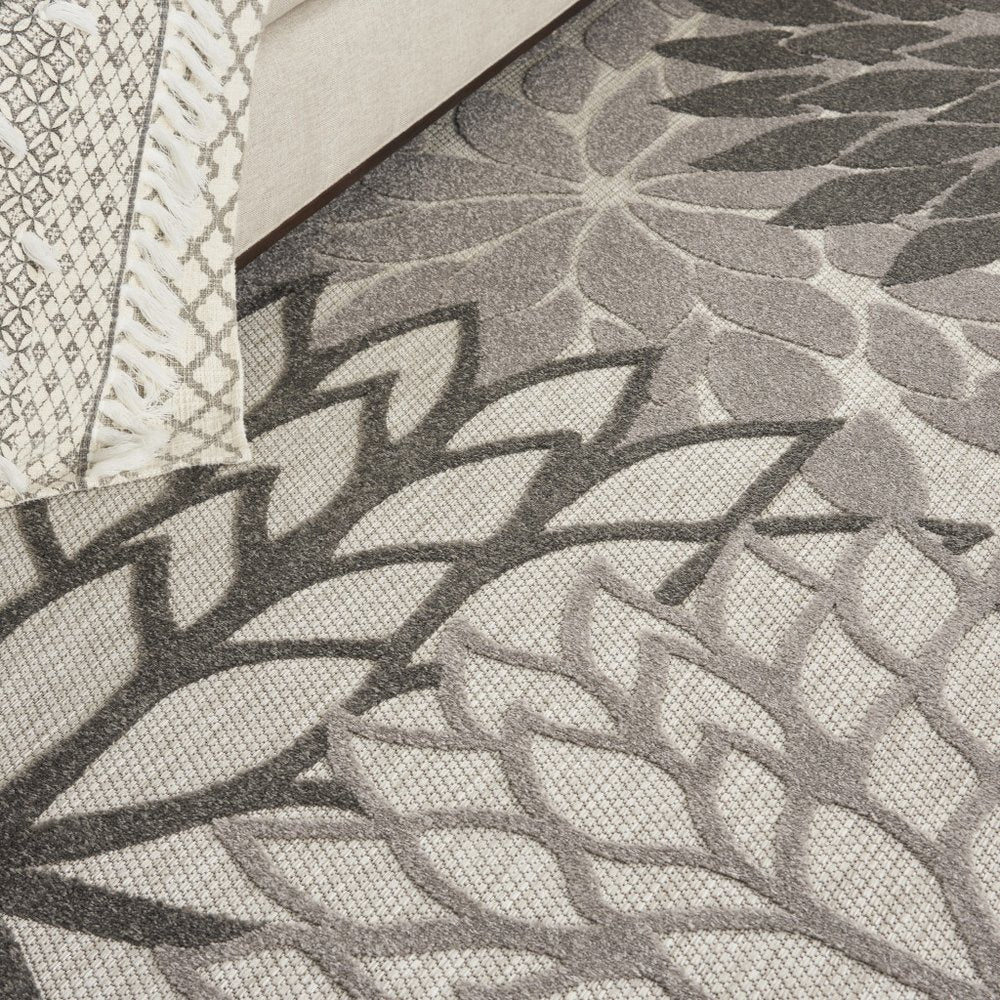 9' X 12' Gray And Silver Floral Indoor Outdoor Area Rug HomeRoots