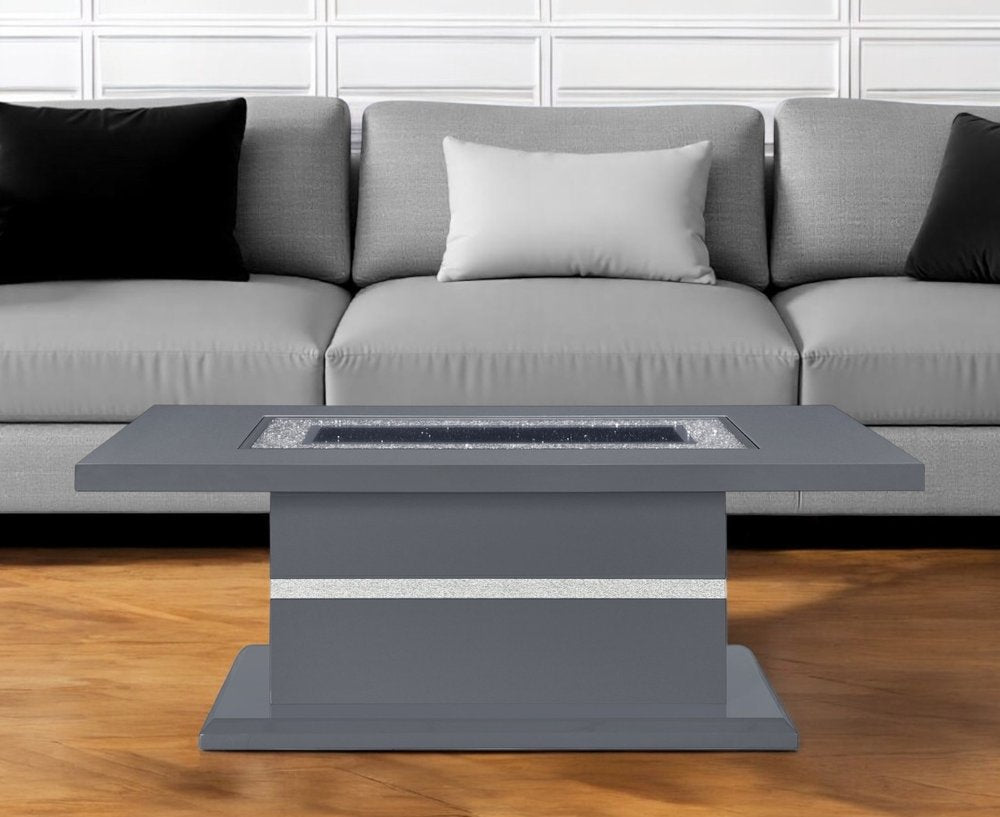 52" Dark Gray Wood And Faux Crystal Pedestal Coffee Table HomeRoots