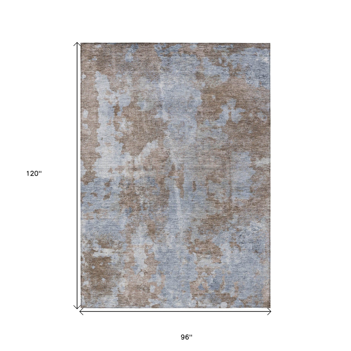 8' X 10' Mocha and Blue Abstract Washable Non Skid Indoor Outdoor Area Rug