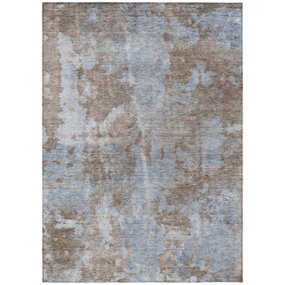 8' X 10' Mocha and Blue Abstract Washable Non Skid Indoor Outdoor Area Rug