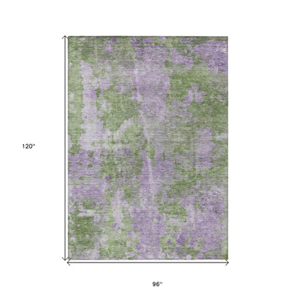 8' X 10' Green and Purple Abstract Washable Non Skid Indoor Outdoor Area Rug