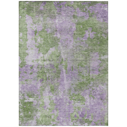 8' X 10' Green and Purple Abstract Washable Non Skid Indoor Outdoor Area Rug