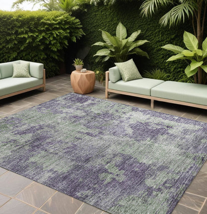 8' X 10' Purple and Green Abstract Washable Non Skid Indoor Outdoor Area Rug