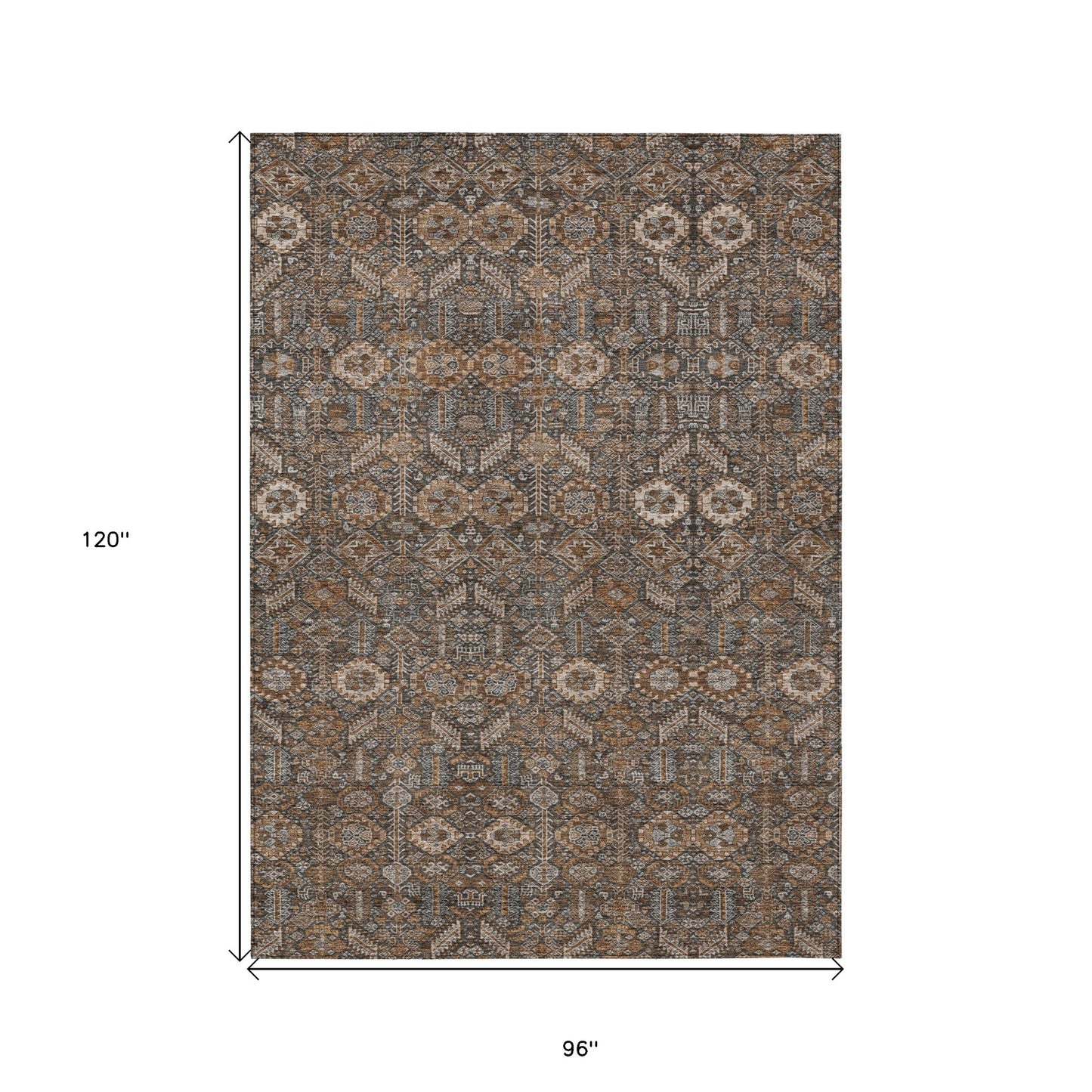 8' X 10' Chocolate Floral Washable Non Skid Indoor Outdoor Area Rug