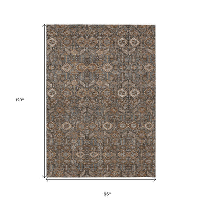 8' X 10' Chocolate Floral Washable Non Skid Indoor Outdoor Area Rug