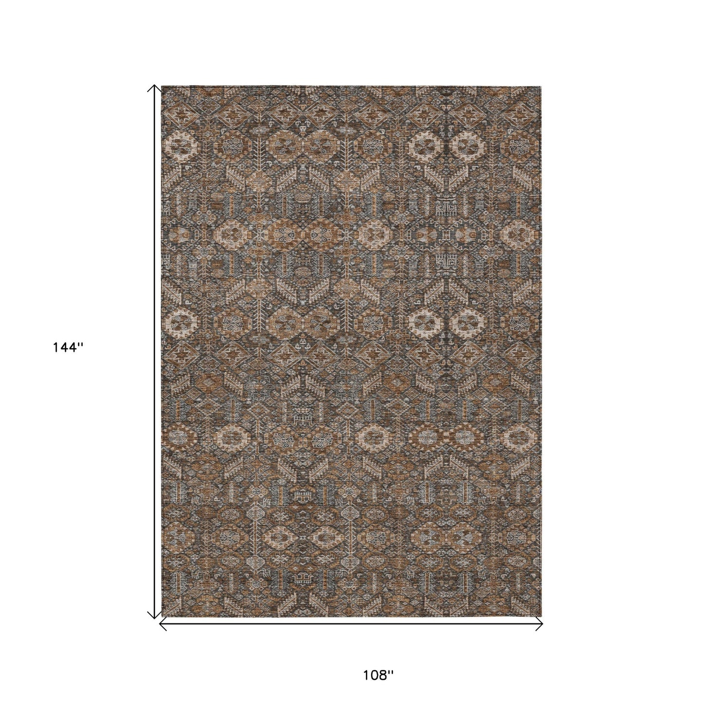 9' X 12' Chocolate Floral Washable Non Skid Indoor Outdoor Area Rug