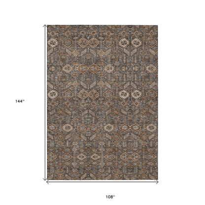 9' X 12' Chocolate Floral Washable Non Skid Indoor Outdoor Area Rug