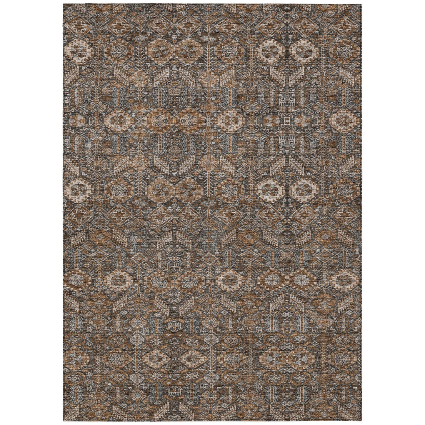 9' X 12' Chocolate Floral Washable Non Skid Indoor Outdoor Area Rug