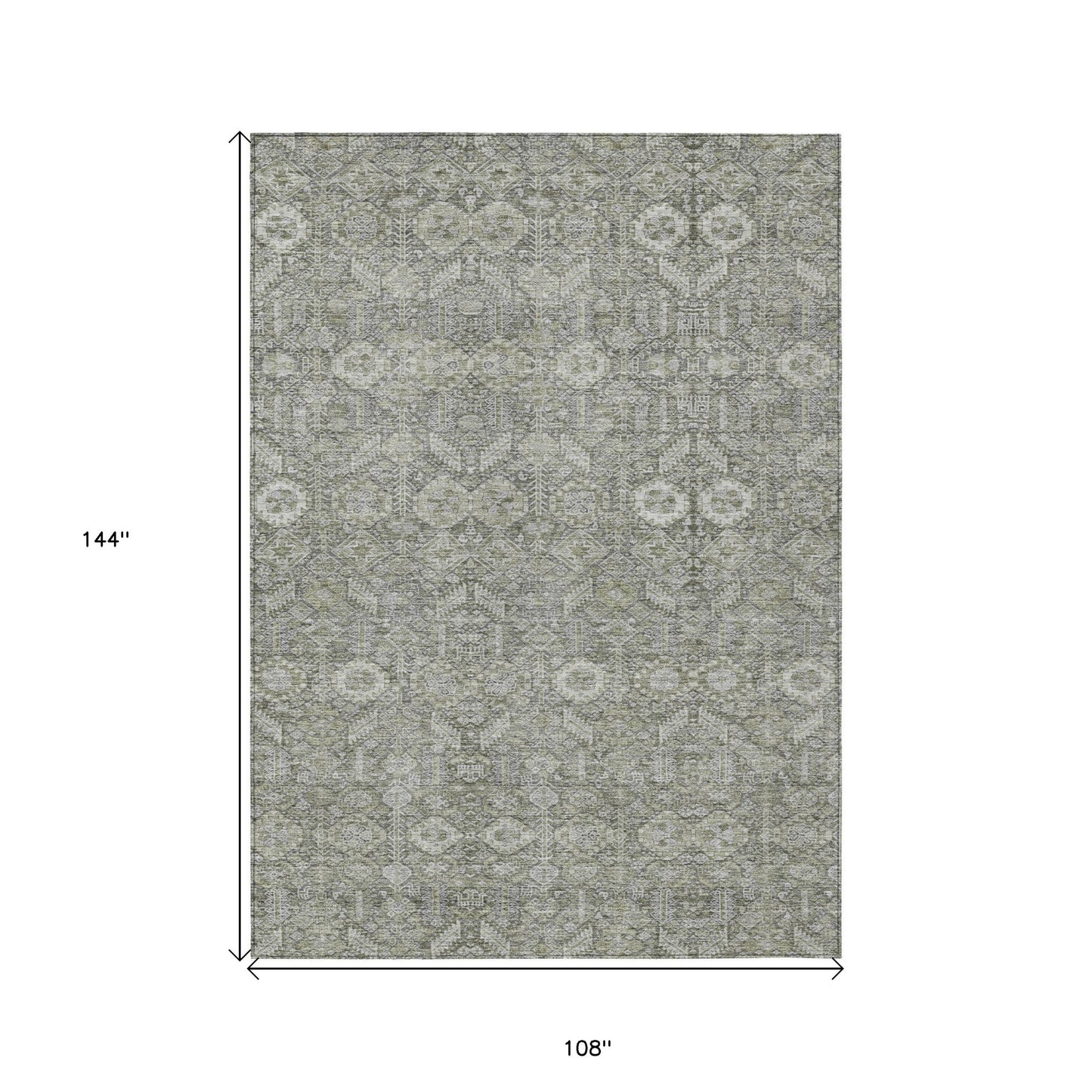 9' X 12' Cream and Tan Floral Washable Non Skid Indoor Outdoor Area Rug