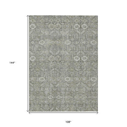 9' X 12' Cream and Tan Floral Washable Non Skid Indoor Outdoor Area Rug