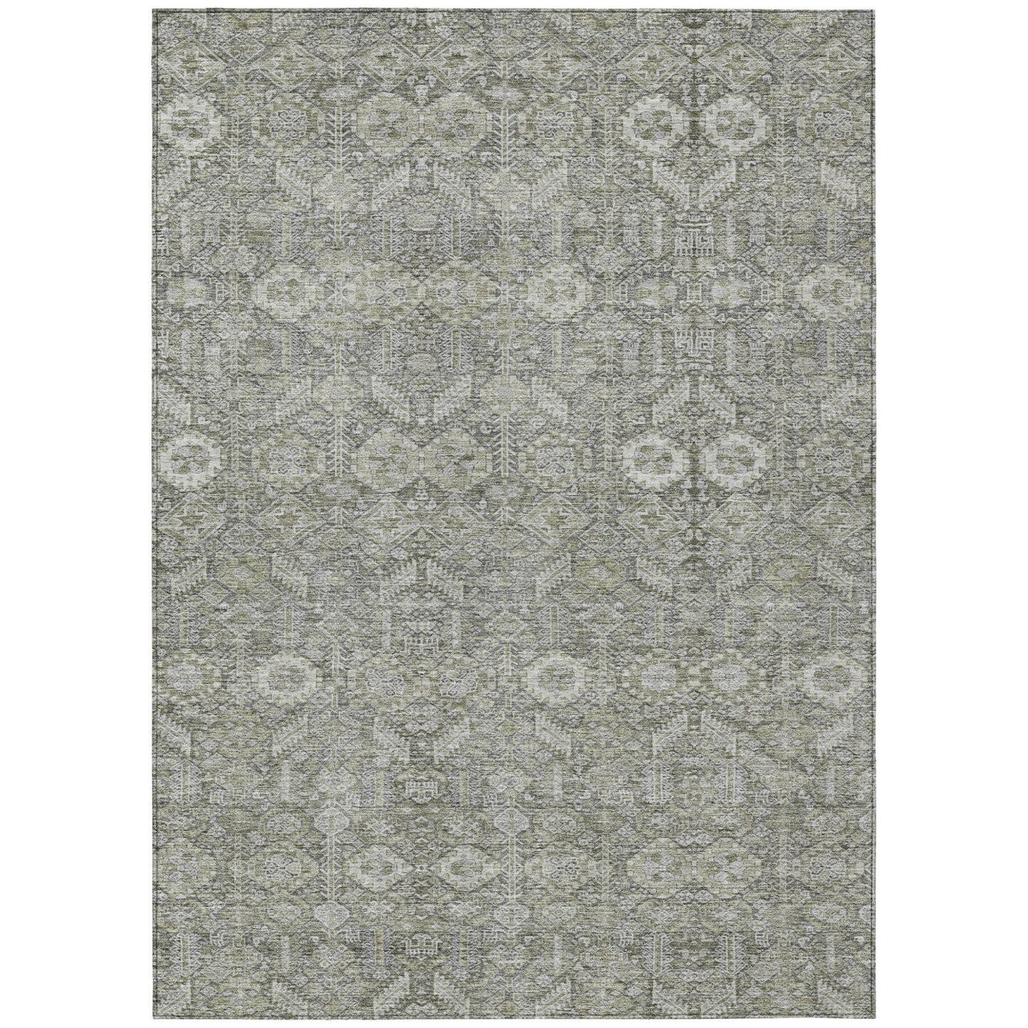 9' X 12' Cream and Tan Floral Washable Non Skid Indoor Outdoor Area Rug