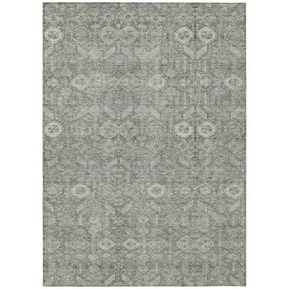 9' X 12' Cream and Tan Floral Washable Non Skid Indoor Outdoor Area Rug