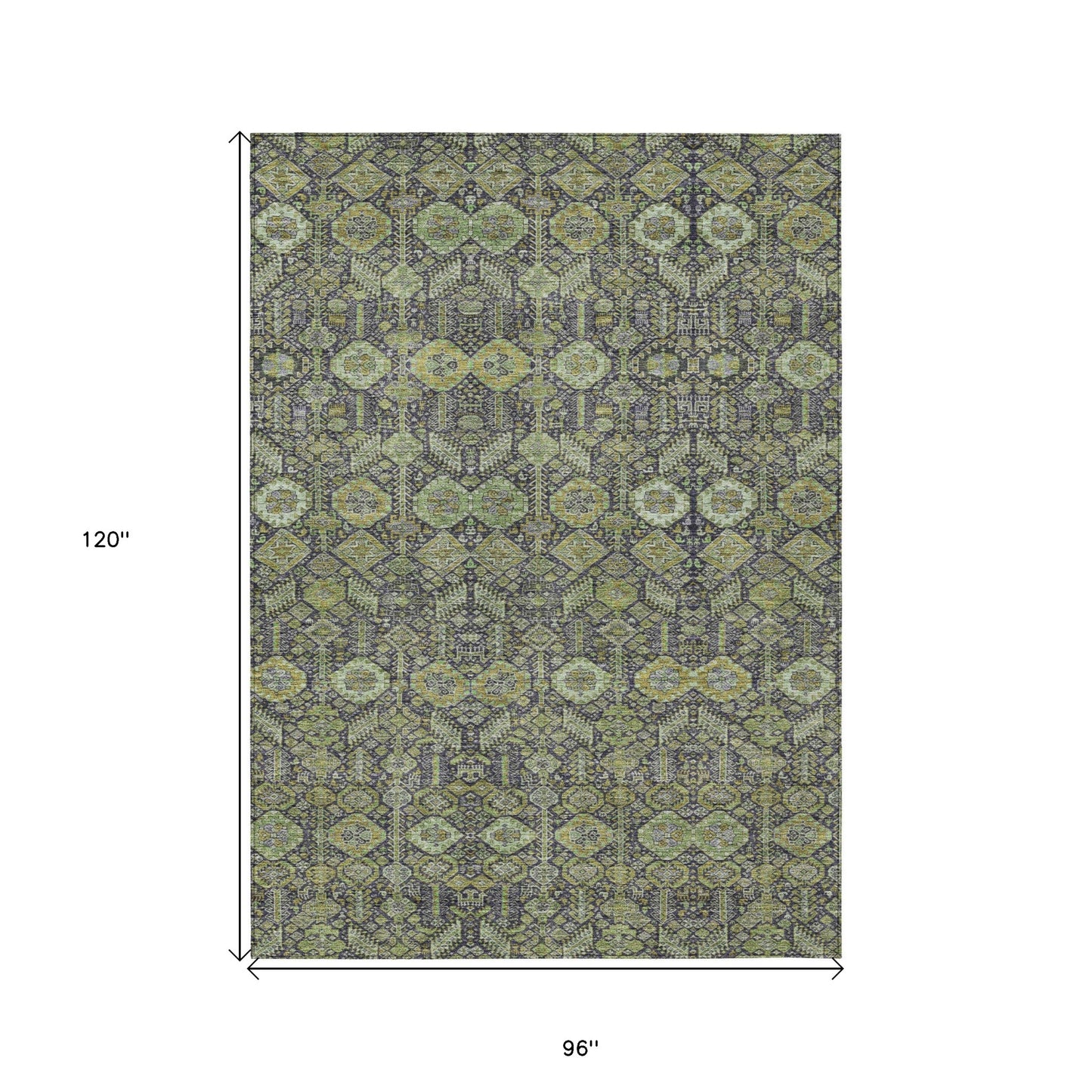 8' X 10' Blue and Green Floral Washable Non Skid Indoor Outdoor Area Rug