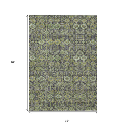 8' X 10' Blue and Green Floral Washable Non Skid Indoor Outdoor Area Rug