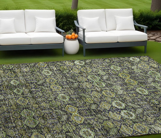 8' X 10' Blue and Green Floral Washable Non Skid Indoor Outdoor Area Rug