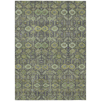 8' X 10' Blue and Green Floral Washable Non Skid Indoor Outdoor Area Rug