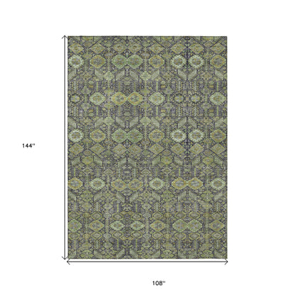 9' X 12' Blue and Green Floral Washable Non Skid Indoor Outdoor Area Rug