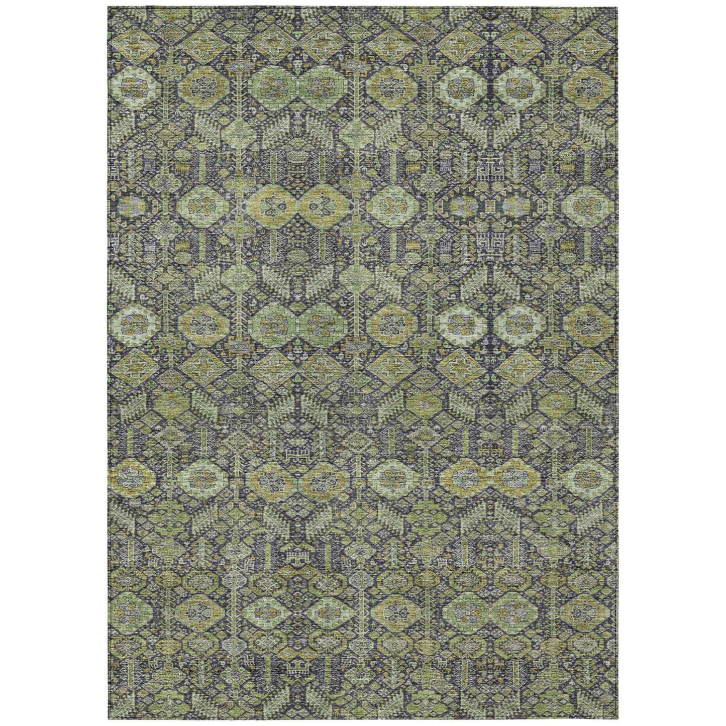 9' X 12' Blue and Green Floral Washable Non Skid Indoor Outdoor Area Rug