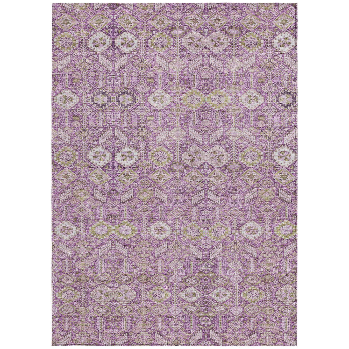 8' X 10' Lavender and Ivory Floral Washable Non Skid Indoor Outdoor Area Rug