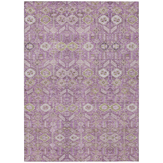 8' X 10' Lavender and Ivory Floral Washable Non Skid Indoor Outdoor Area Rug